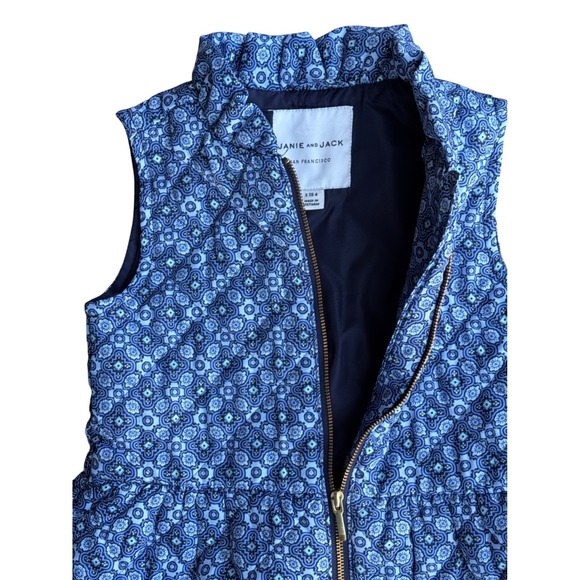 Janie and Jack Kids Girls Blue Geometric Quilted Peplum Vest Size 3 to 4 yr Warm - Picture 2 of 7